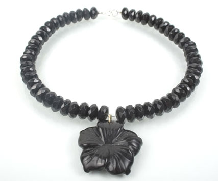 Faceted Black Oynx Flower Necklace