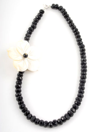 Black Oynx and Mother of Pearl Flower Necklace