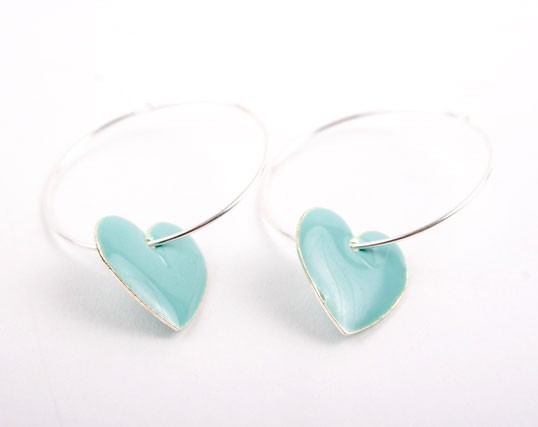 Blue Heart  Charm Hoop Earrings
