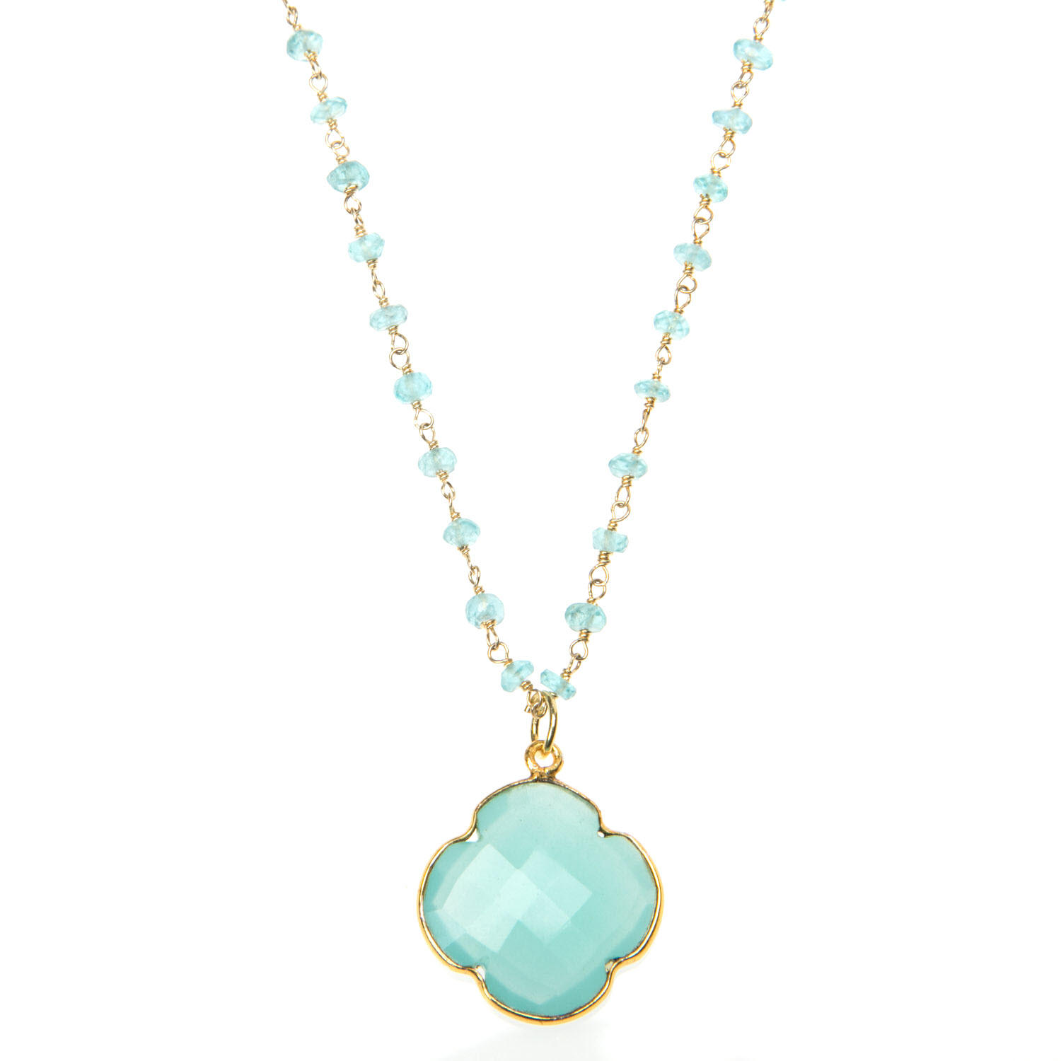 Aqua Blue Chalcedony and Apatite gemstone Pendant