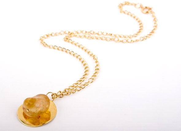 Citrine and Gold Disc Charm Necklace