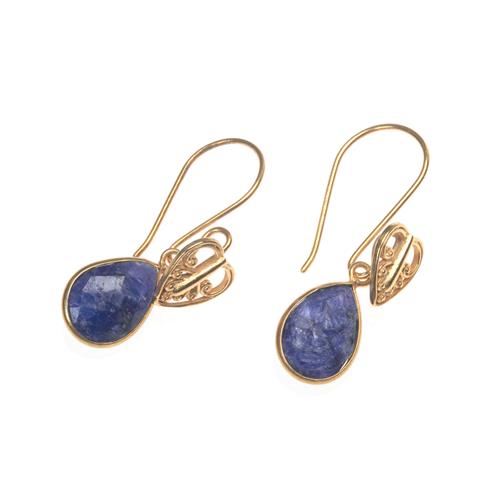 Gold Vermeil Blue Sapphire Heart Drop Earrings