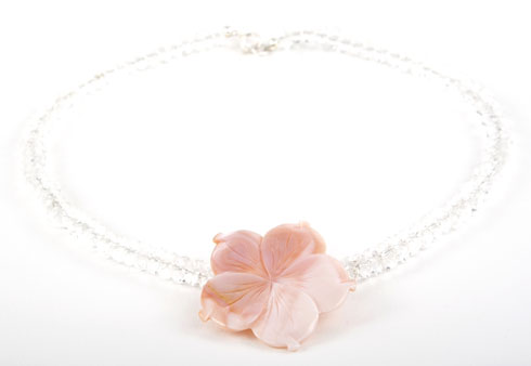 Pink Mother of Pearl Flower Crystal Necklace