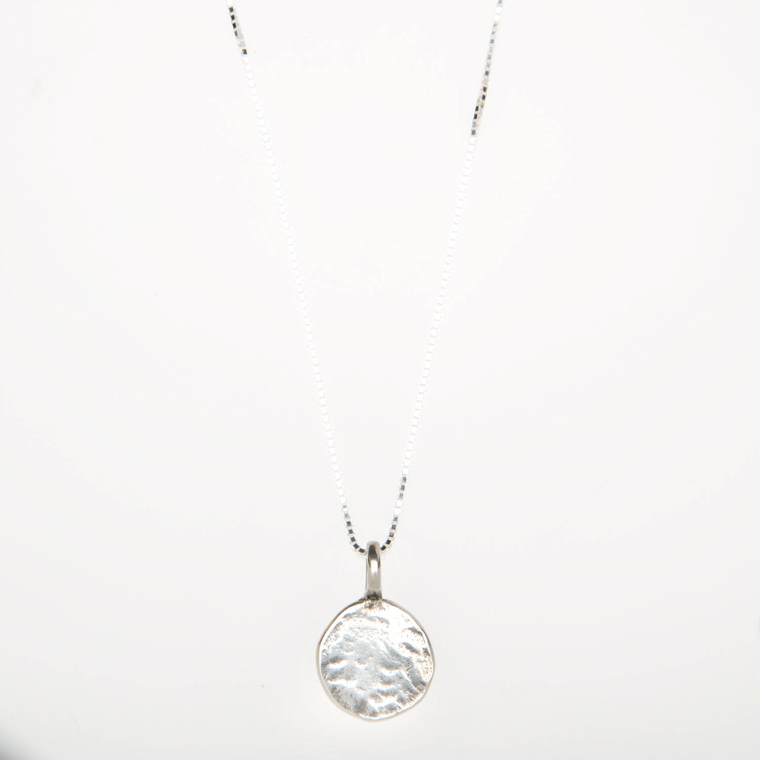 Sterling Silver Hammered Disc Charm Necklace